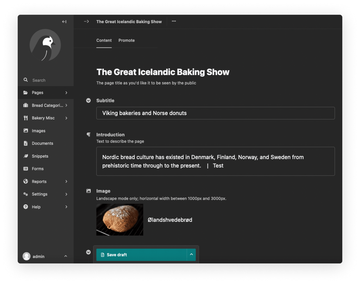 This image is an example of the dark mode theme for a blog post called the Great Icelandic Baking Show
