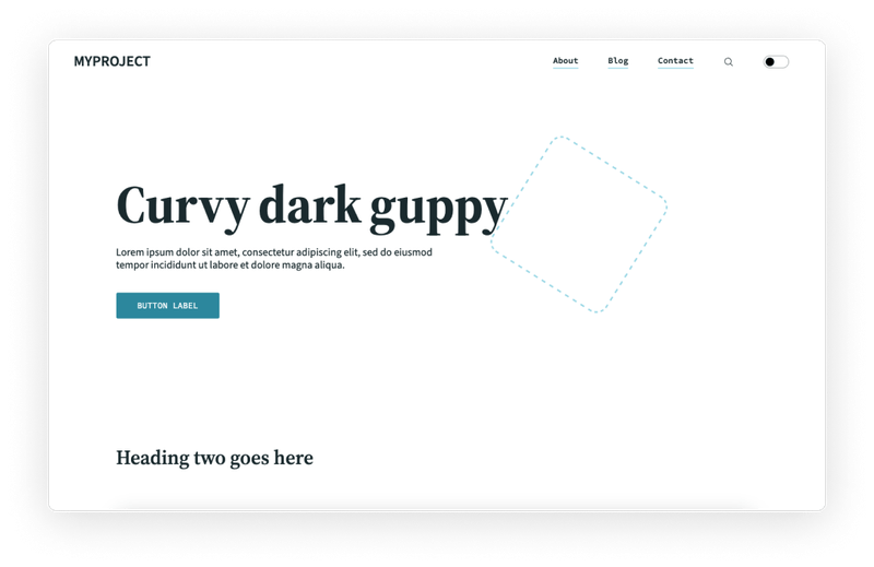 Screenshot of the template home page with the headline Curvy Dark Guppy on it.