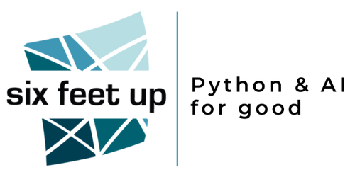 This is the logo for the company Six Feet Up, which has a blue flag-like symbol the left and says Python and AI for good on the right.