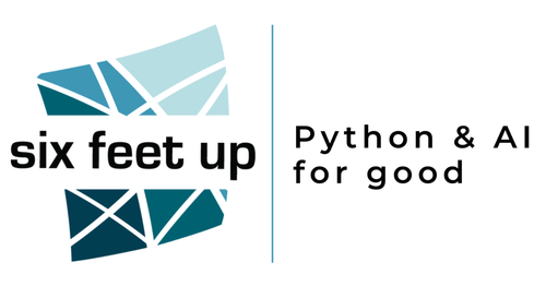 This is the logo for the company Six Feet Up, which has a blue flag-like symbol the left and says Python and AI for good on the right.