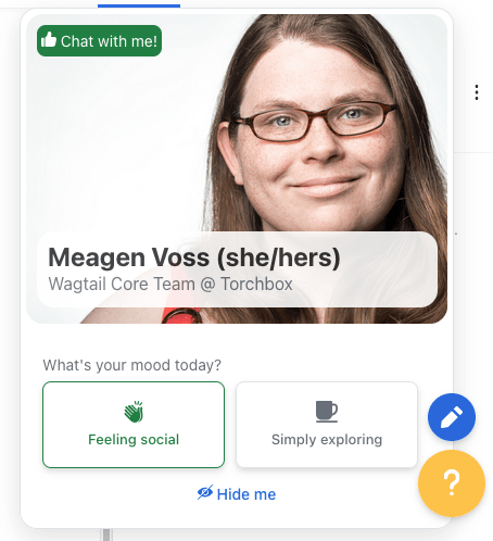 An example profile from Zoom Events showing how you can select different buttons to indicate your willingness to chat.
