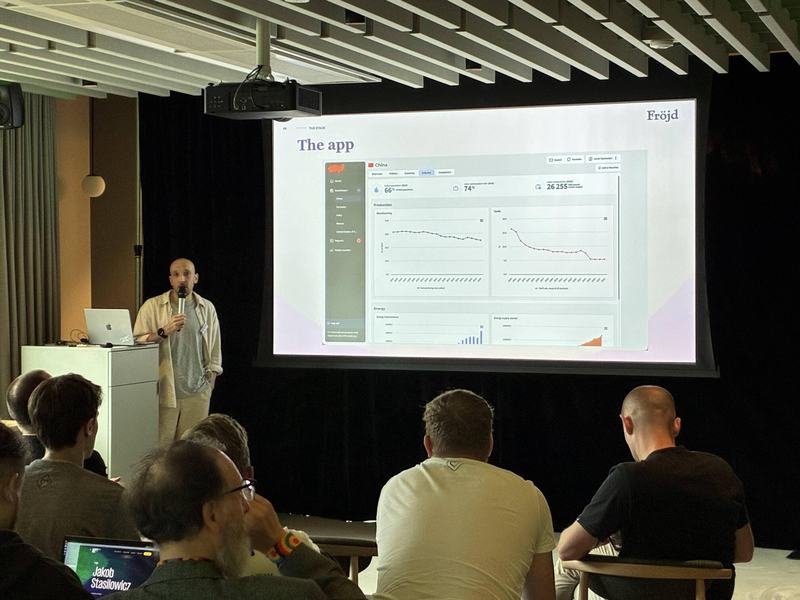 Speaker showing the Wagtail app interface on screen during a security themed session
