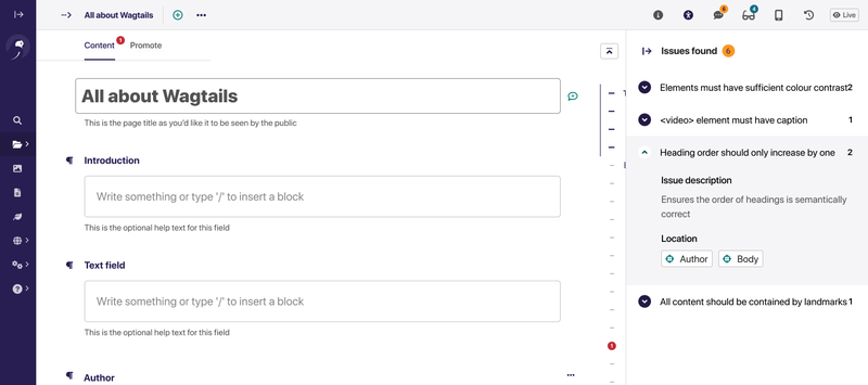 accessibility checker design iteration screenshot on a django model editing form