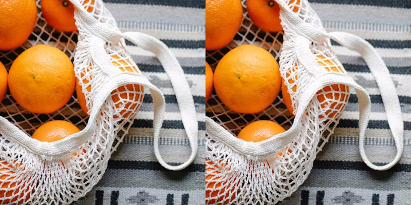 Collage of two identical-looking close-up images of a Satsuma bag