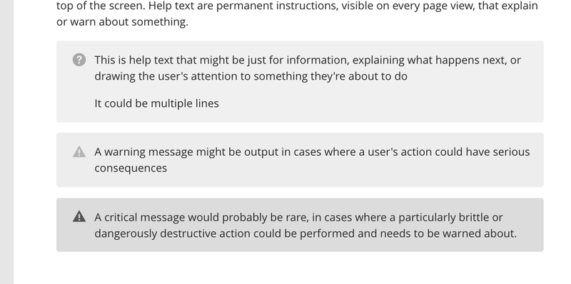 Screenshot of Wagtail’s info, warning and error messages, in greyscale.