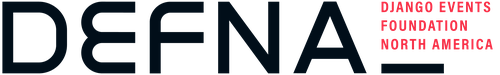 This logo says DEFNA in dark text and says Django Events Foundation North America in red text