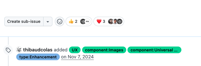 Screenshot of the GitHub interface with emoji reactions and labels on an issue description