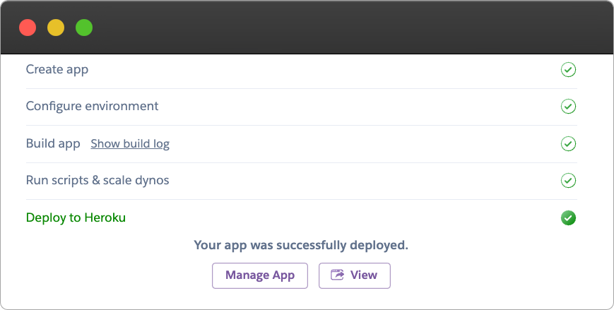 Deployment status for Heroku app