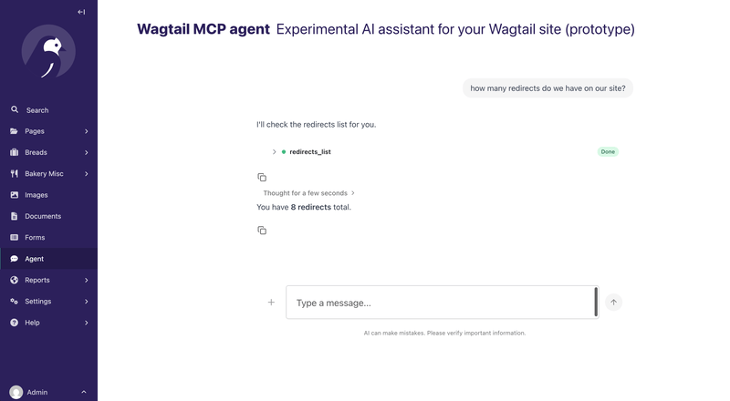 MCP in the CMS demo, retrieving redirects