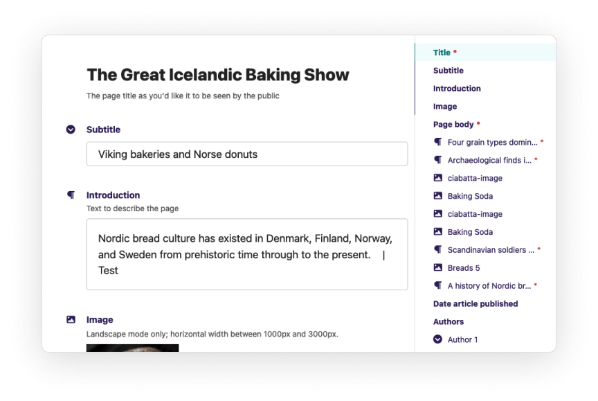 You're looking at an example screenshot of the minimap feature in Wagtail that helps you jump from one section of your content to another.