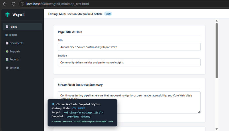 Screenshot of a mockup UI looking like Wagtail