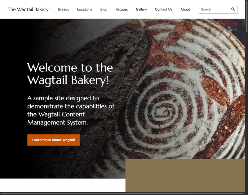 Screenshot of the bakery demo site homepage