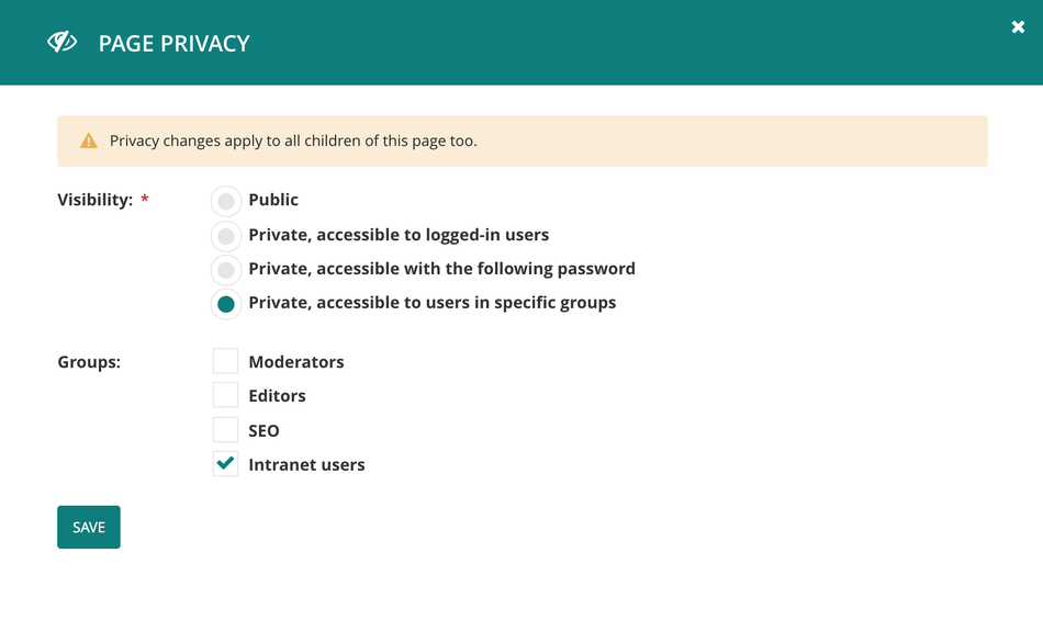 Wagtail page privacy form